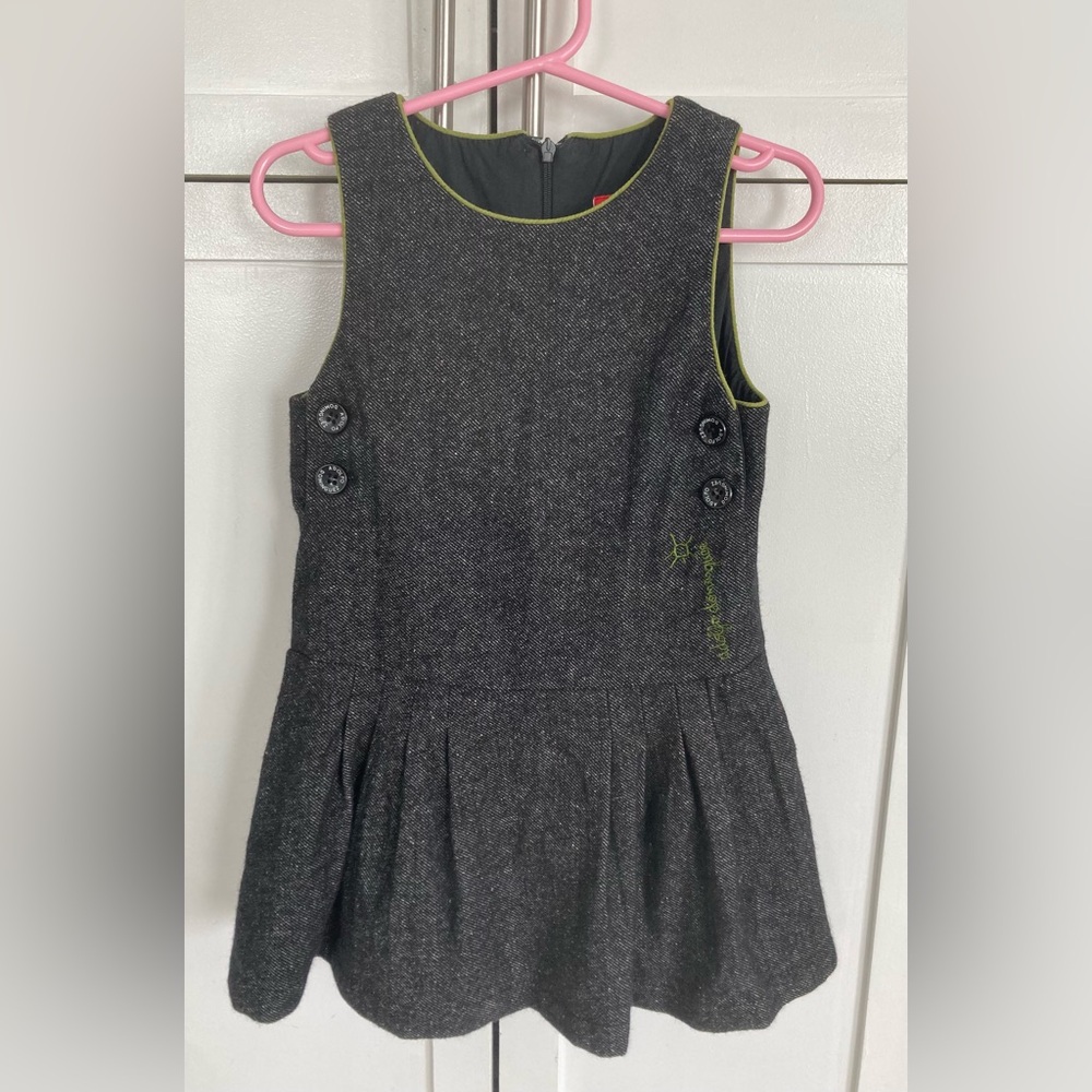 Adolfo Dominguez Charcoal Kids Dress with Lime Accents